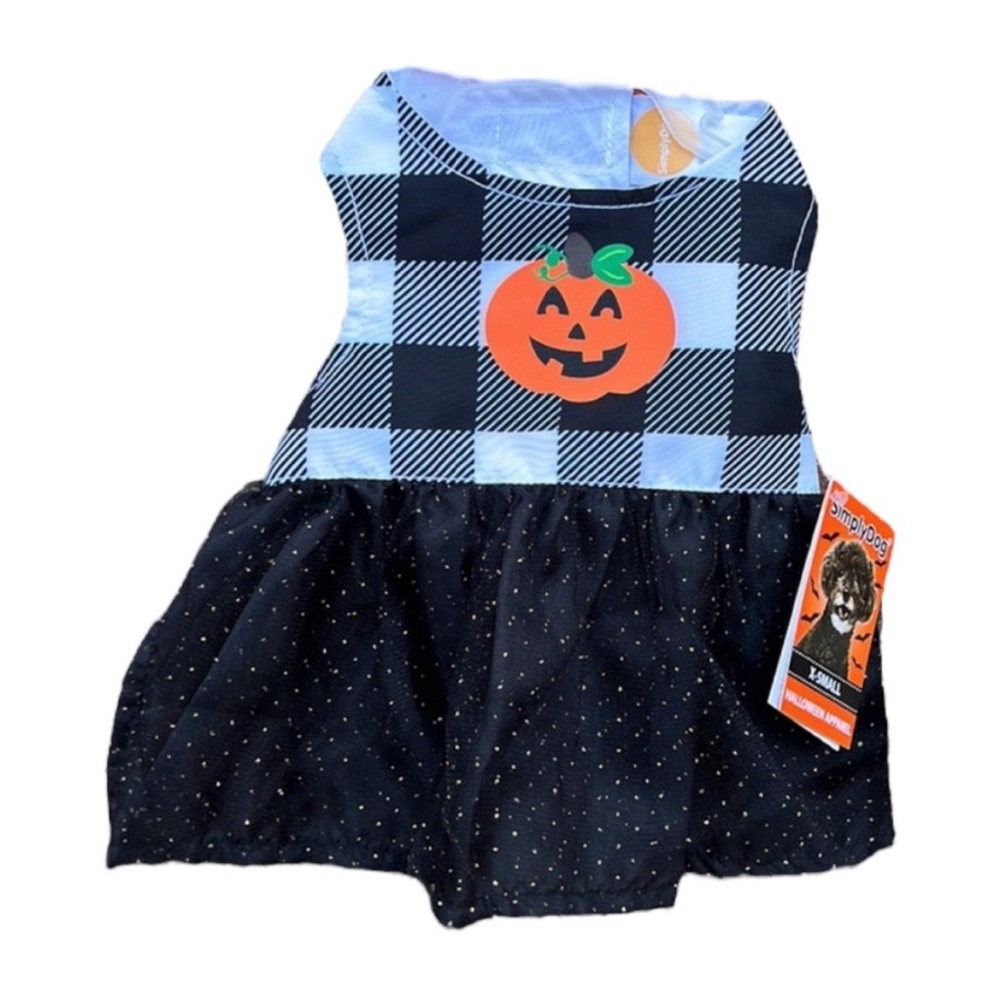 Halloween Pet Jack-o'-lantern Black and White Plaid SimplyDog Dog Dress NWT